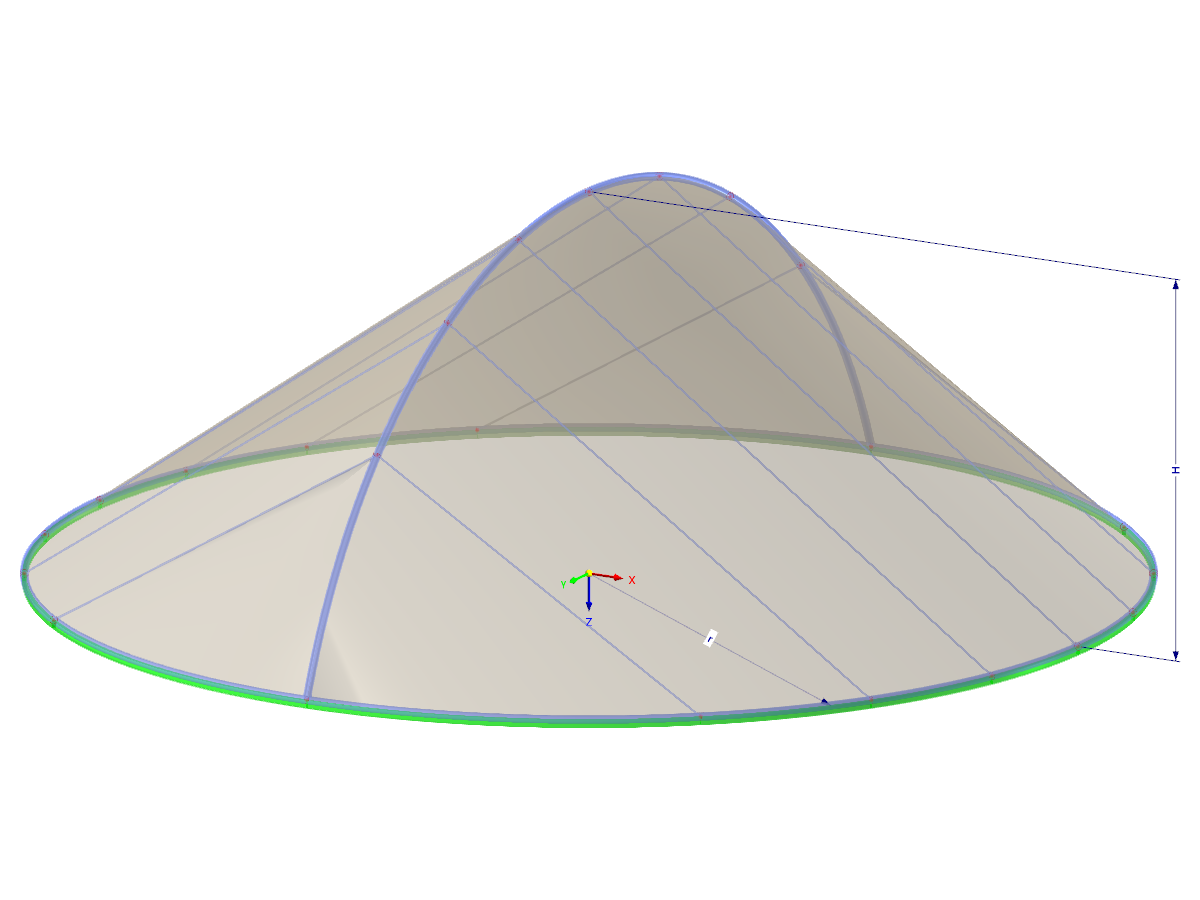 Modell 002483 | TMS022 | Membran- und Seilnetzstruktur mit Parametern