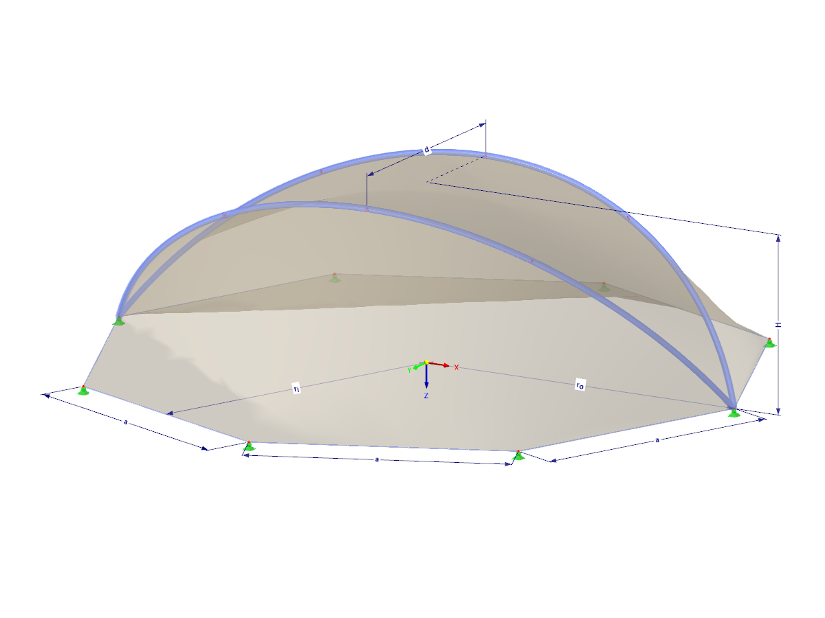 Modell 002484 | TMS023 | Membran- und Seilnetzstruktur mit Parametern