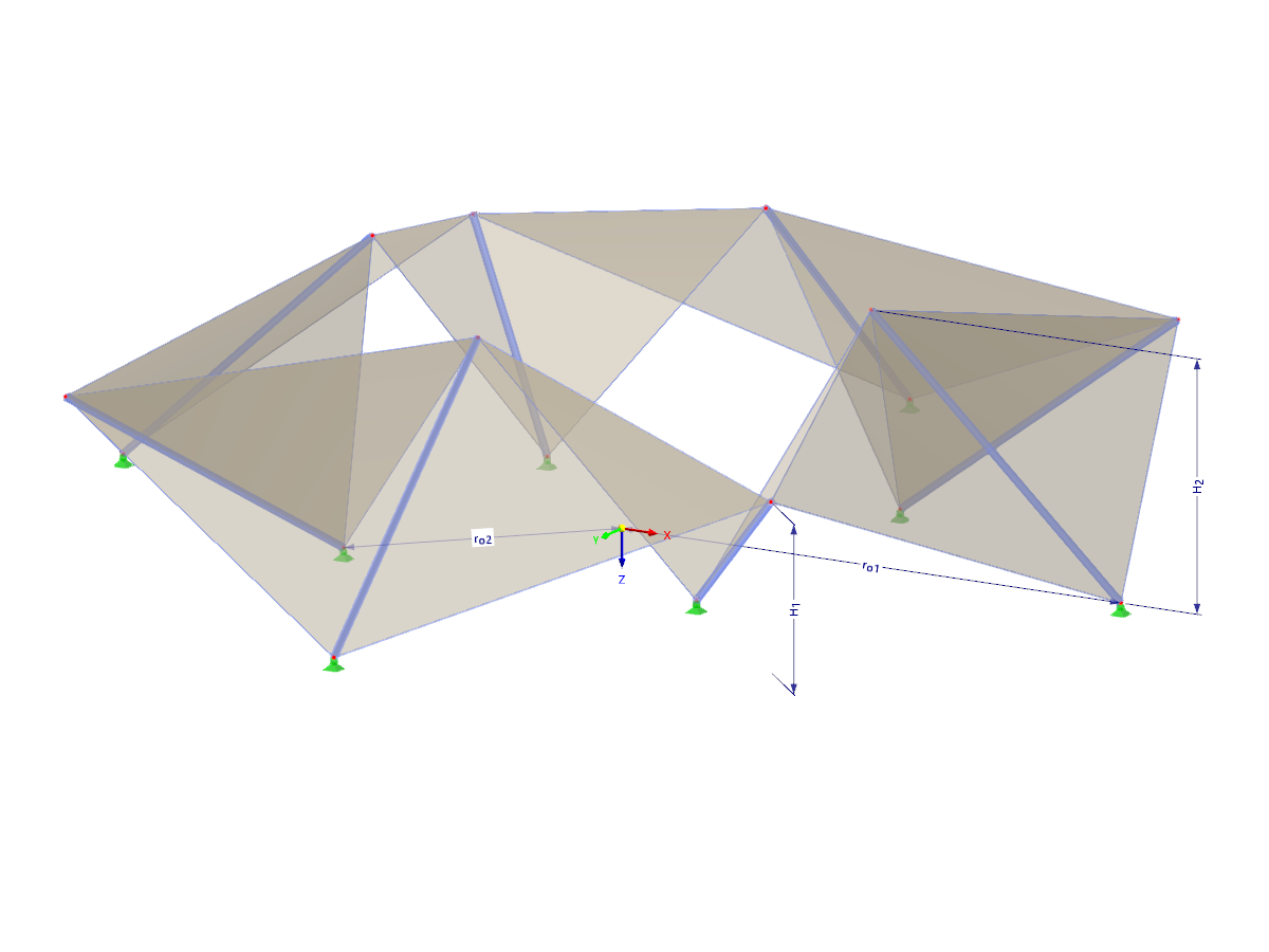 Modell 002486 | TMS024 | Membran- und Seilnetzstruktur mit Parametern