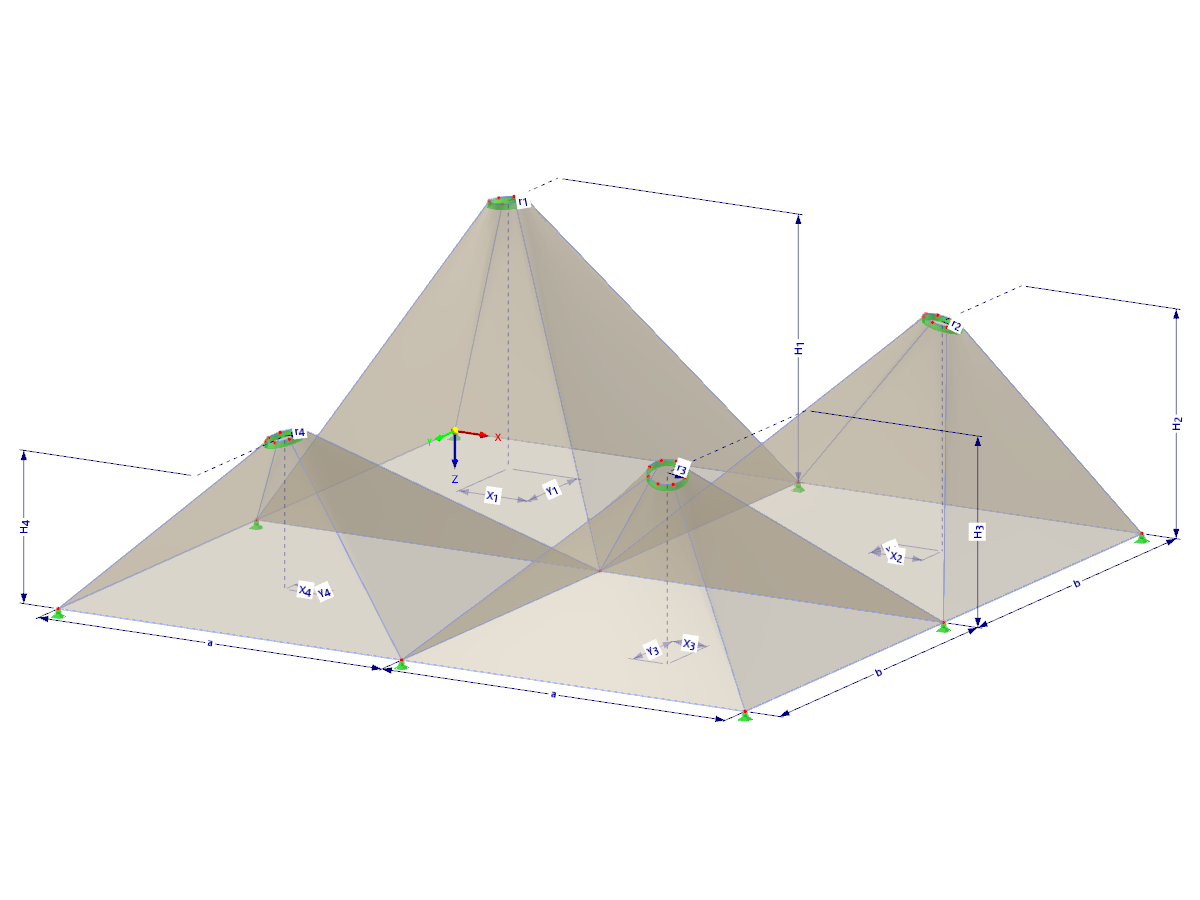 Modell 002499 | TMS005-b | Membran- und Seilnetzstruktur mit Parametern