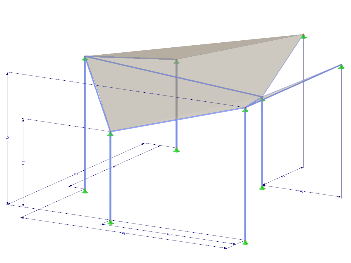 Modell 002522 | TMS029 | Membran- und Seilnetzstruktur mit Parametern