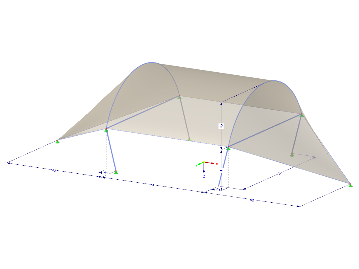 Modell 002524 | TMS030 | Membran- und Seilnetzstruktur mit Parametern