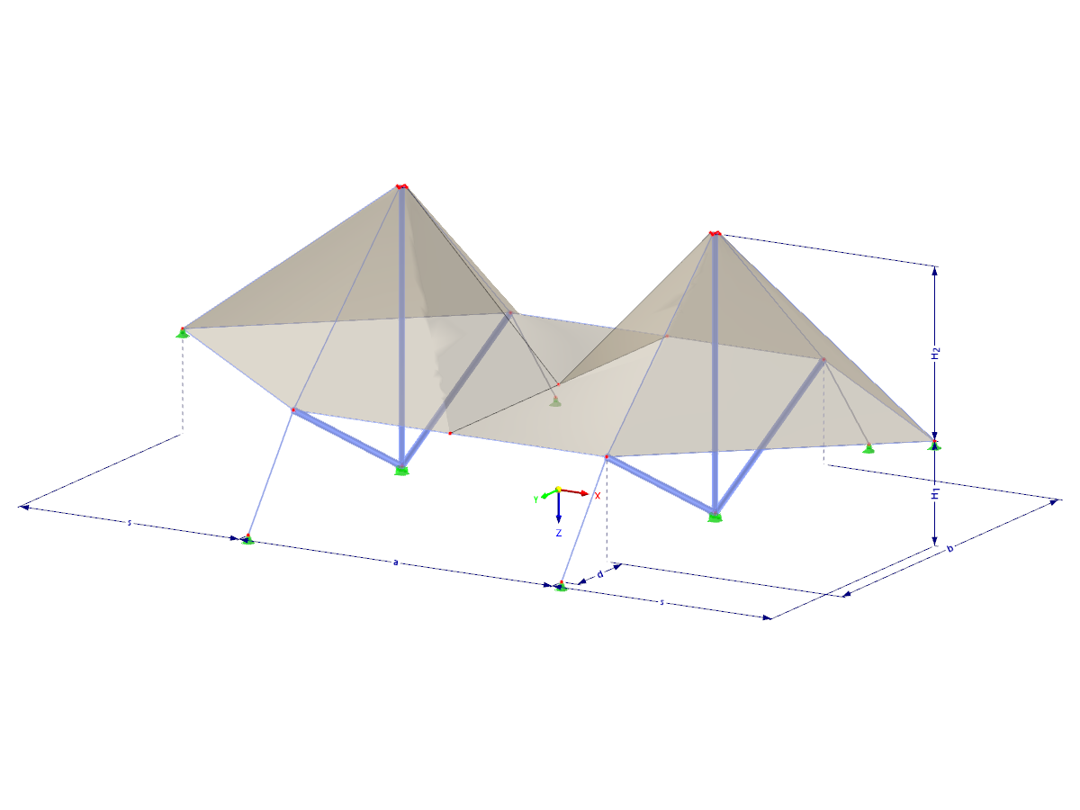 Modell 002535 | TMS032 | Membran- und Seilnetzstruktur mit Parametern