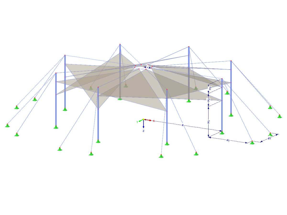 Modell 002555 | TMS034 | Membran- und Seilnetzstruktur mit Parametern