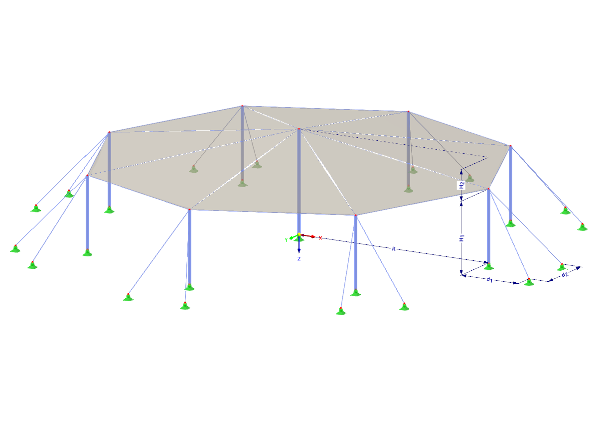 Modell 002566 | TMS035 | Membran- und Seilnetzstruktur mit Parametern