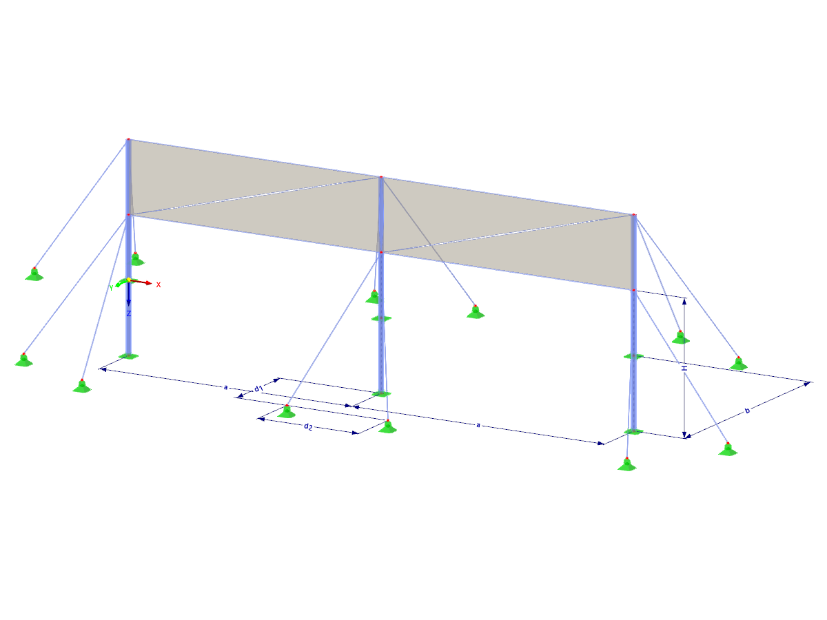 Modell 002609 | TMS038 | Membran- und Seilnetzstruktur mit Parametern