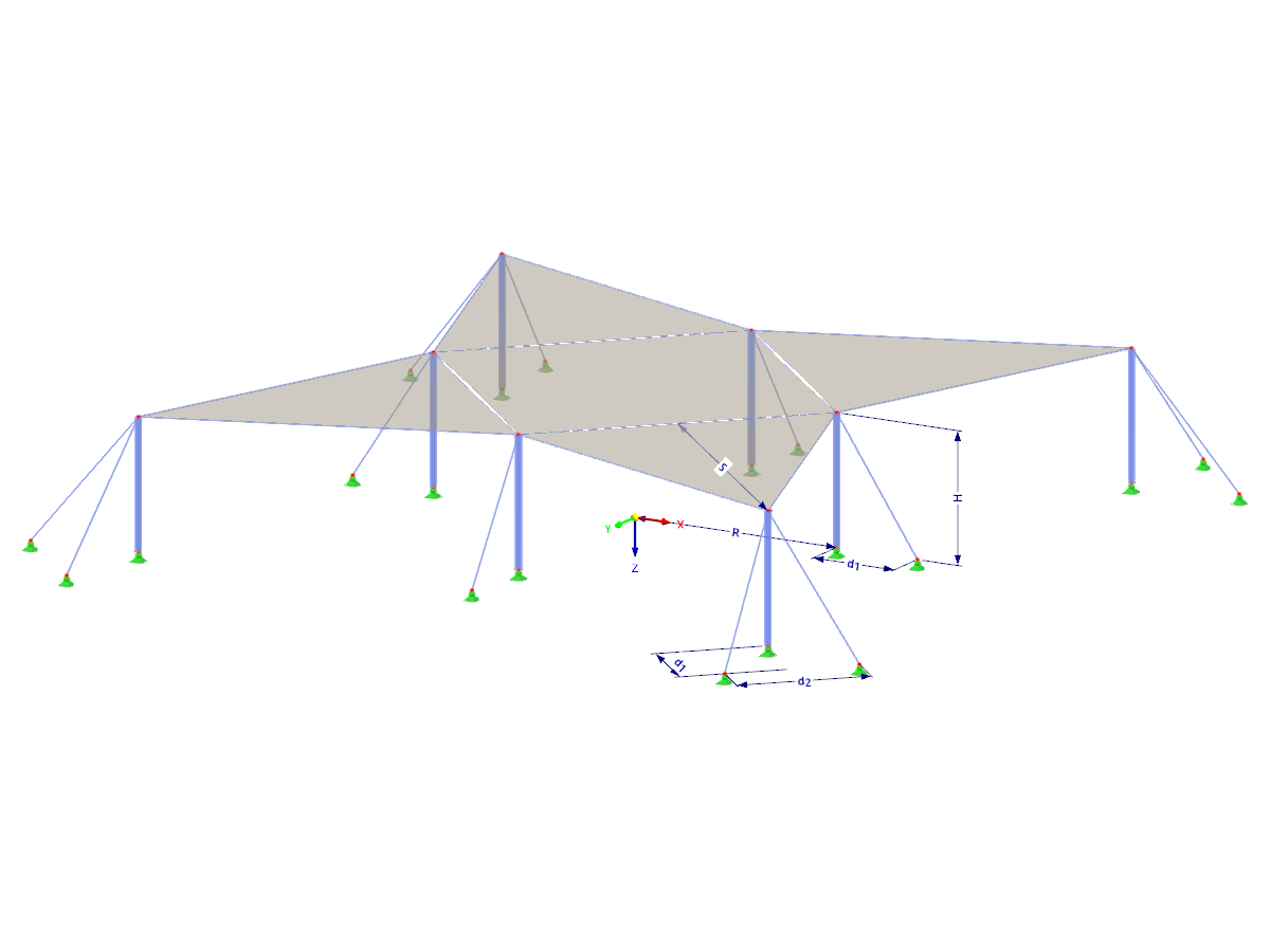 Modell 002641 | TMS039 | Membran- und Seilnetzstruktur mit Parametern