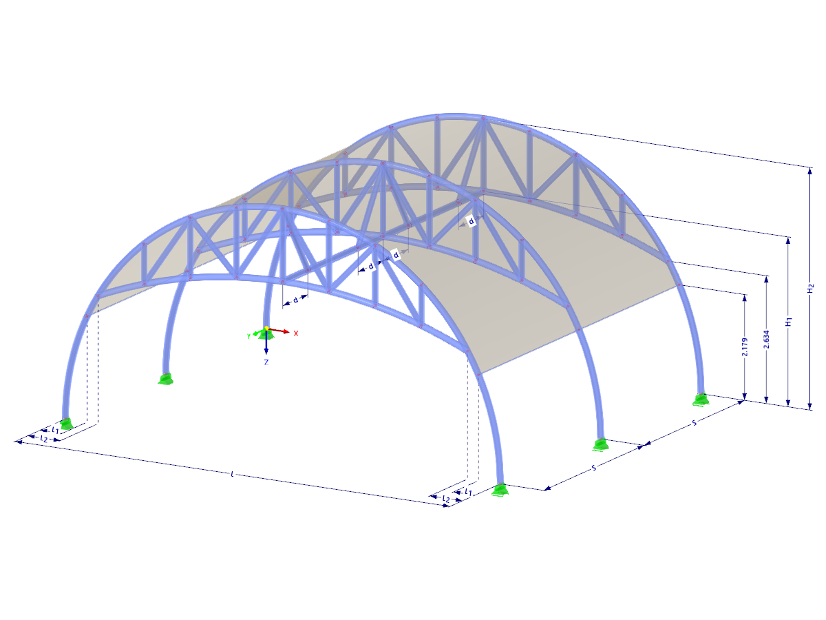 Modell 002646 | TMS040 | Membran- und Seilnetzstruktur mit Parametern