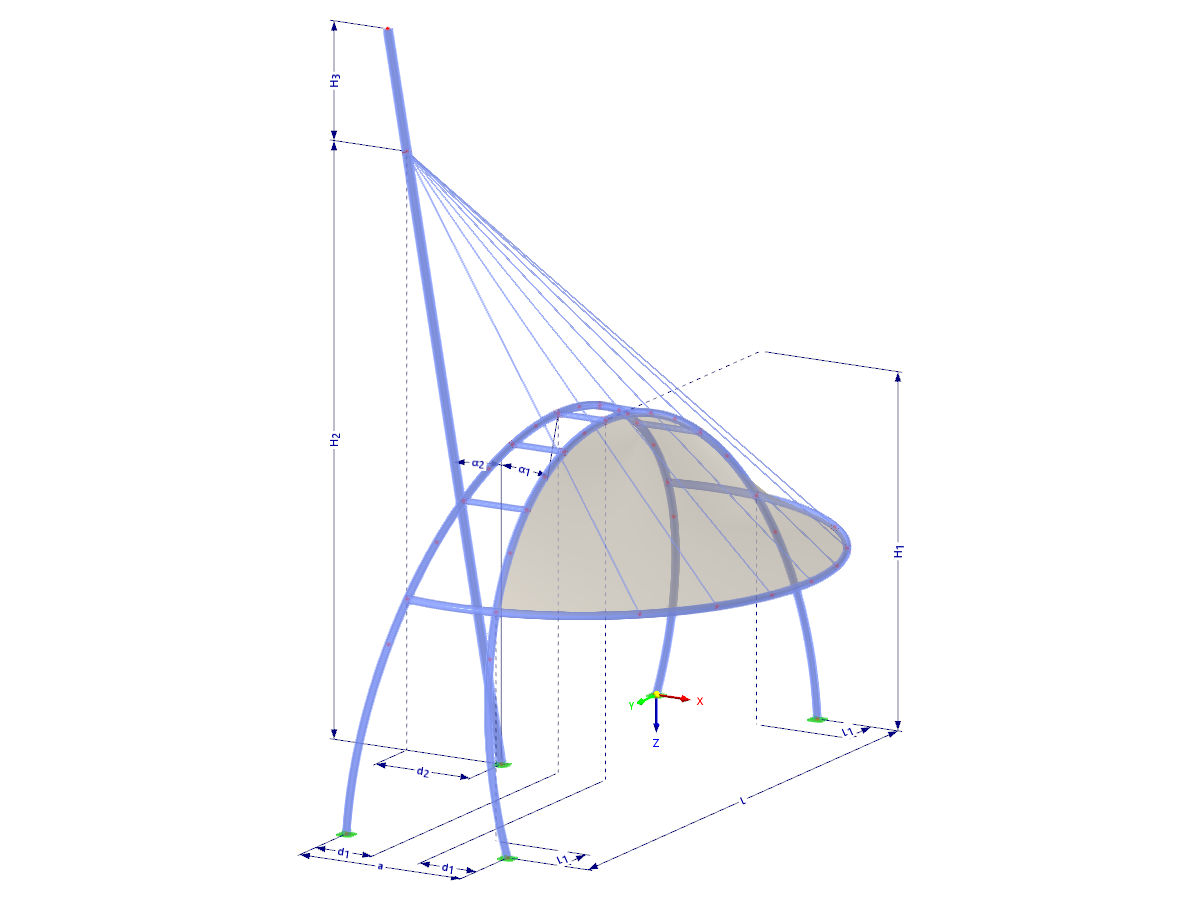 Modell 002674 | TMS041 | Membran- und Seilnetzstruktur mit Parametern