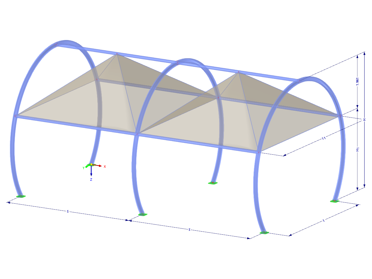 Modell 002694 | TMS042 | Membran- und Seilnetzstruktur mit Parametern