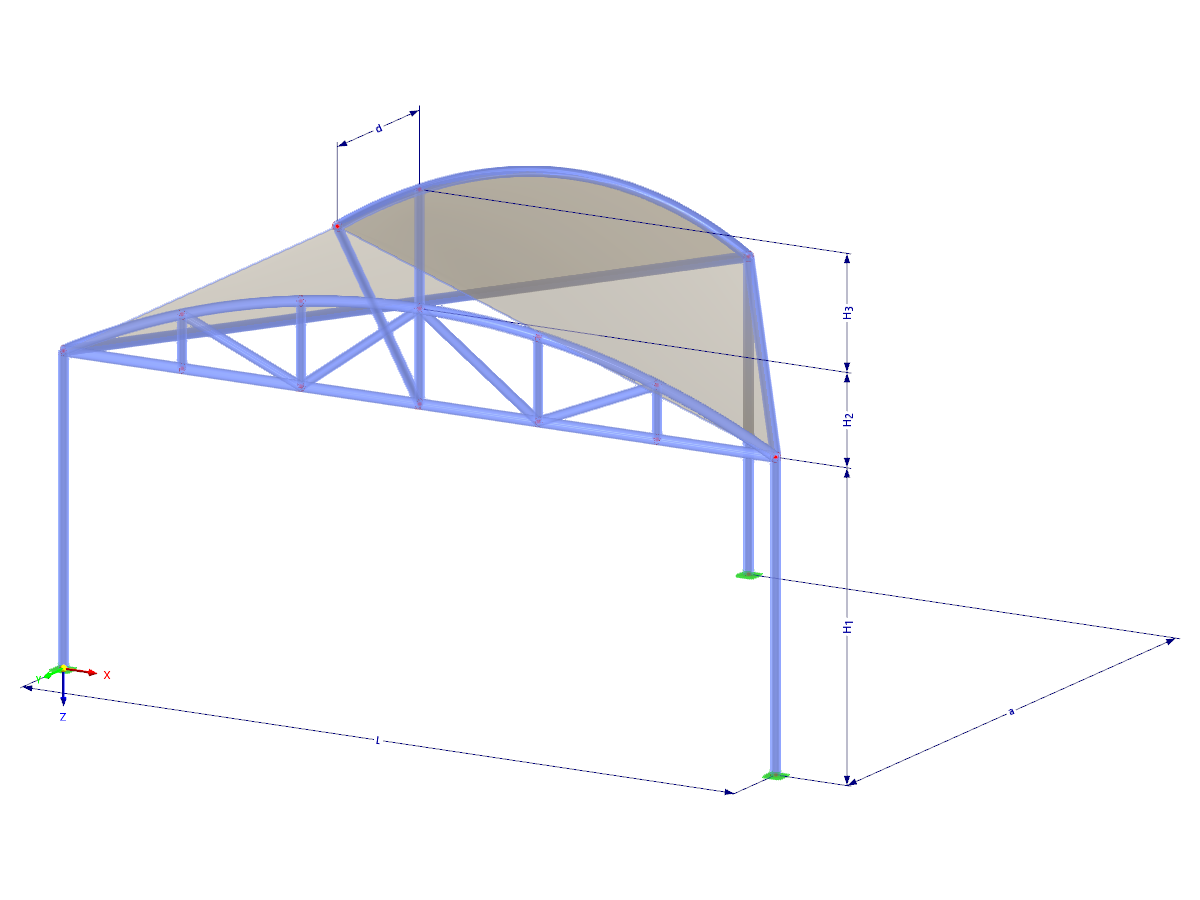 Modell 002699 | TMS044 | Membran- und Seilnetzstruktur mit Parametern