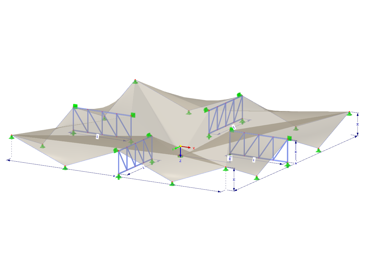 Modell 002702 | TMS045 | Membran- und Seilnetzstruktur mit Parametern