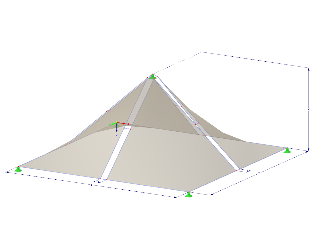 Modell 002762 | TMS048 | Membran- und Seilnetzstruktur mit Parametern