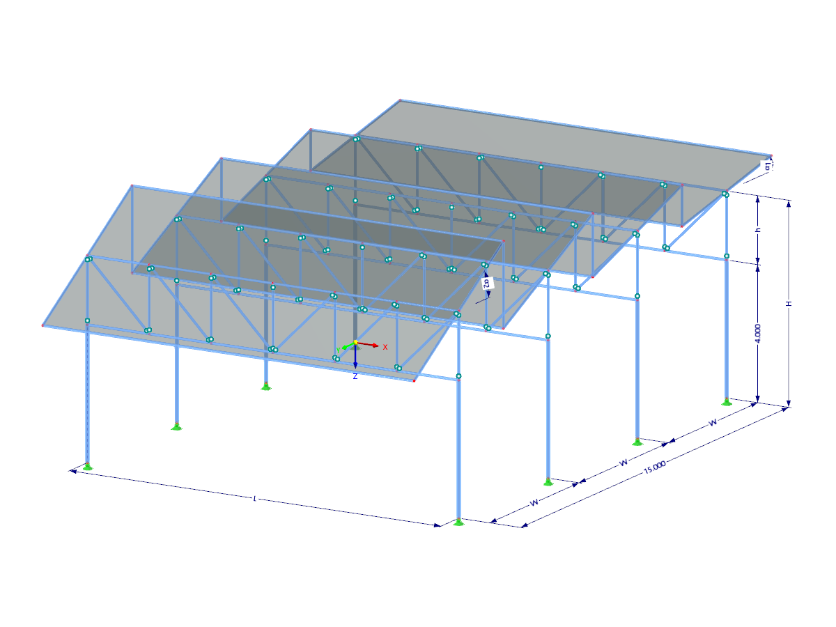 Modell 003475 | FTS004 | Zentral gestützte Dachebenen mit unterschiedlicher Neigung mit Parametern