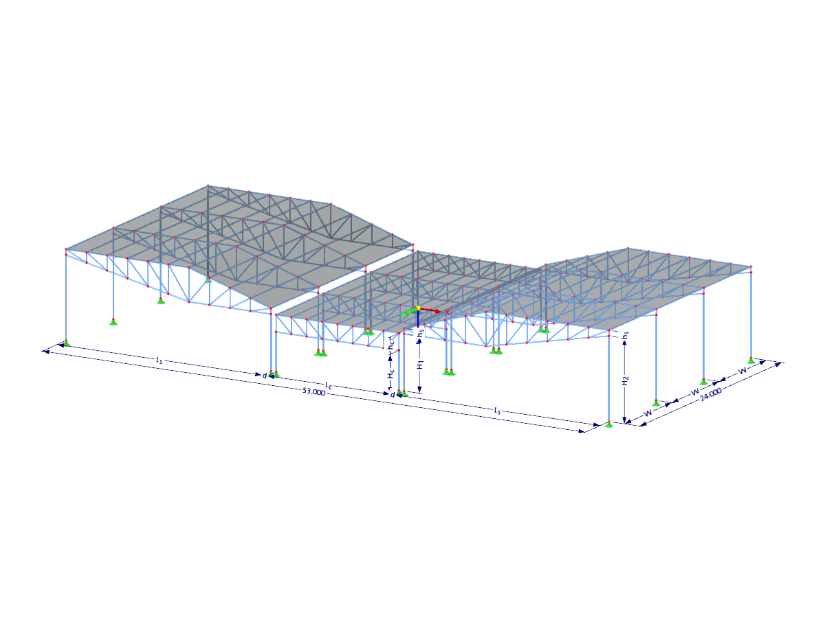 Modell 003481 | FTS006 | Symmetrischer Aufbau mit weitgespannten Fachwerkträgern an den Seiten mit Parametern