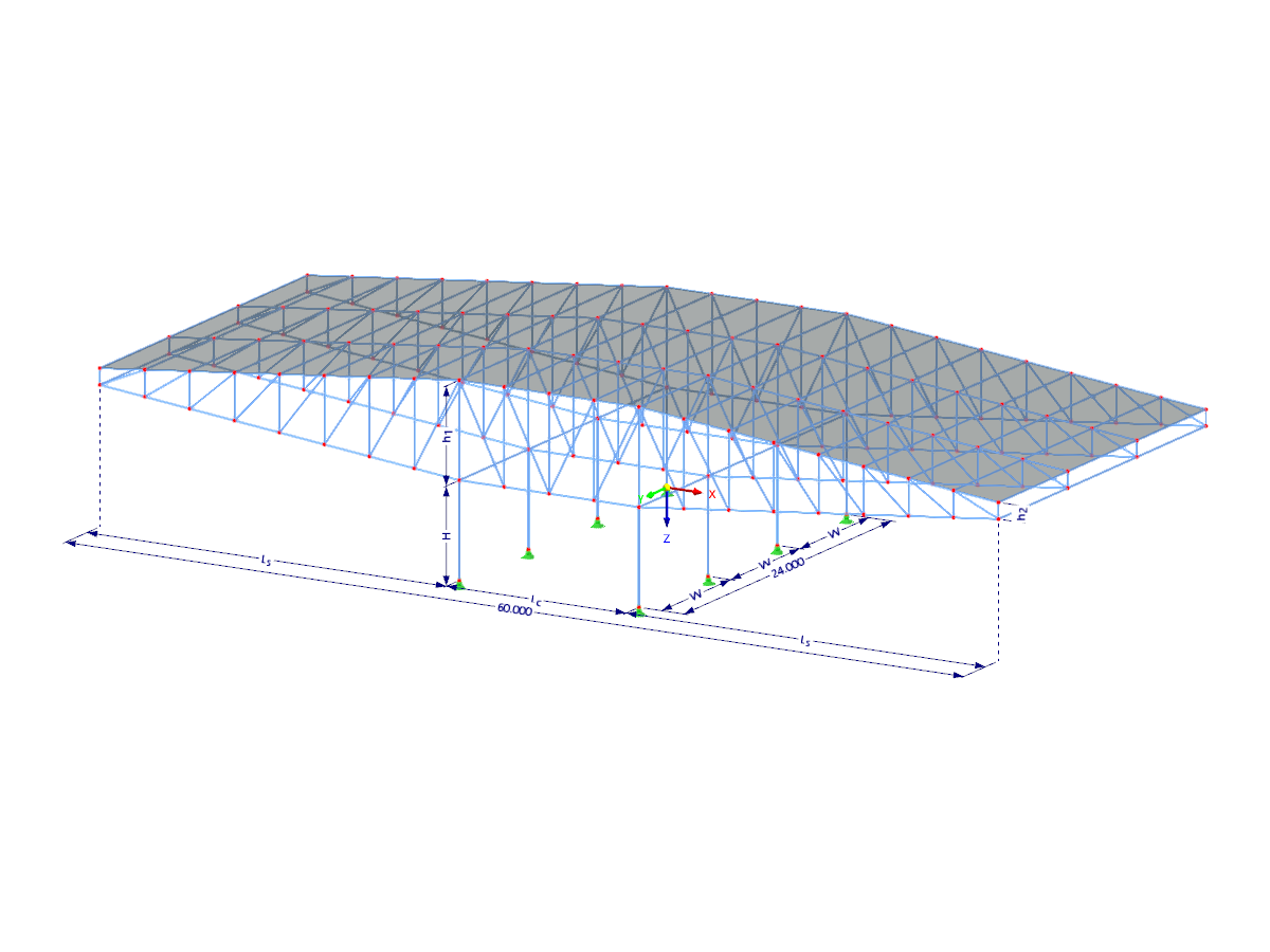 Modell 003501 | FTS007 | Auskragendes Tragwerk | Mittig zweifach gelagerte Fachwerkträger mit Parametern