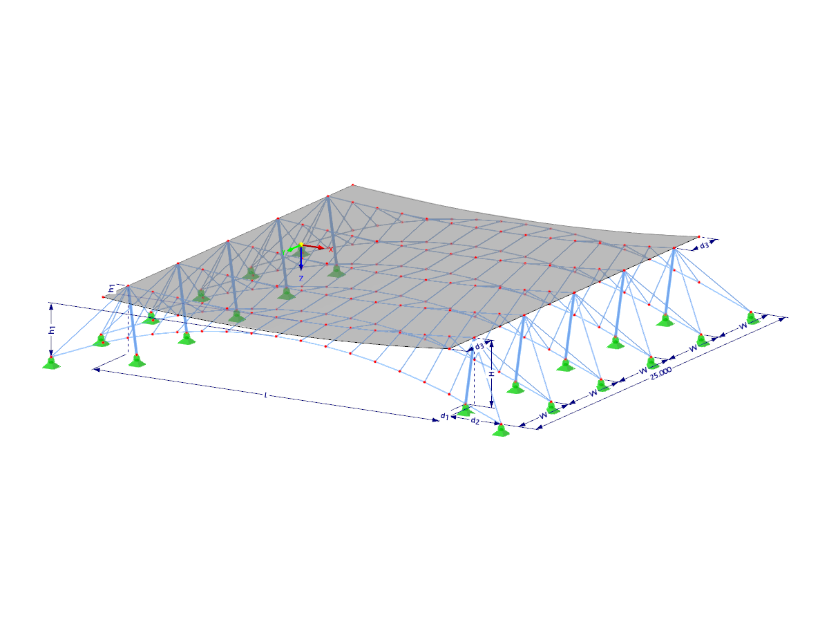 Modell 003557 | CT001-b | Räumliches Parallelsystem mit Stabilisierung durch gegenwirkendes Seil mit Parametern