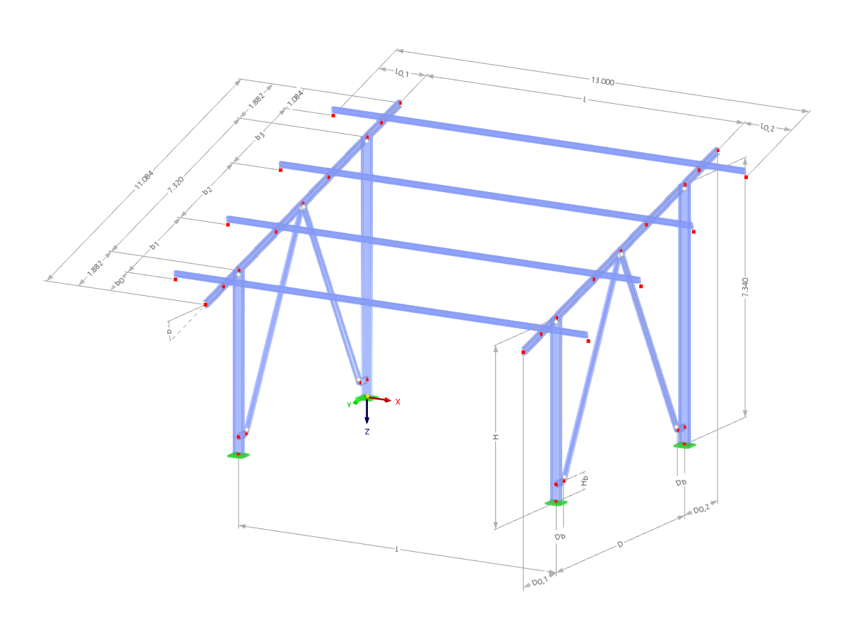 Modell 003600 | PVS003 | Tragkonstruktionen für Solaranlagen | Doppelpfosten-Befestigungskonsole mit Parametern