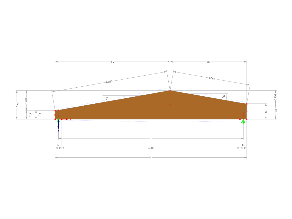 Modell 003621 | GLB-MS305 | Brettschichtholzträger | Satteldachträger | Asymmetrisch mit Parametern