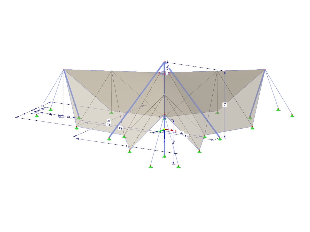 Modell 003794 | TMS056 | Membran- und Seilnetzstruktur mit Parametern
