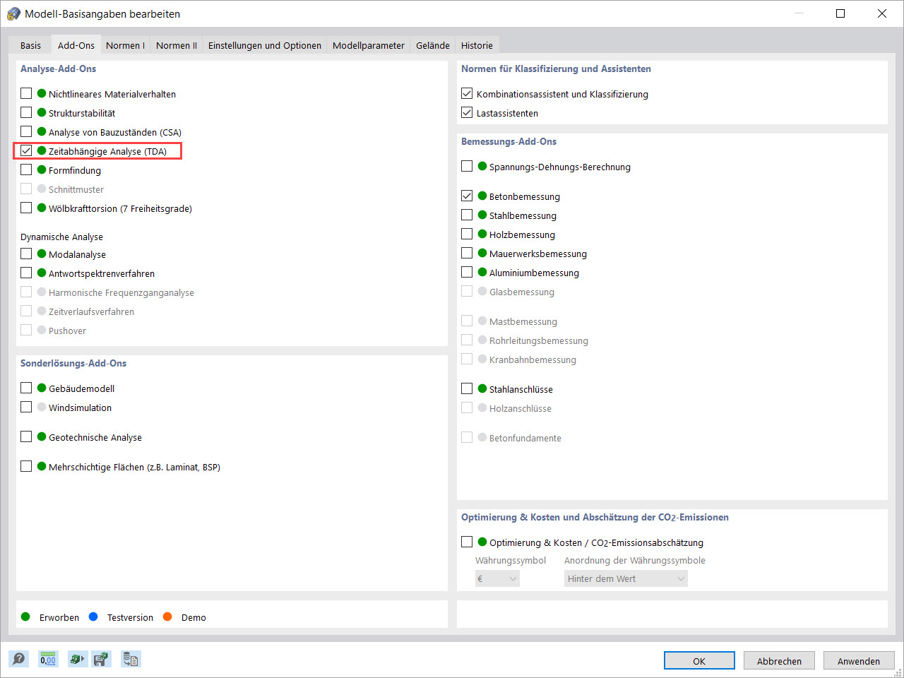 Add-On "Zeitabhängige Analyse (TDA)"