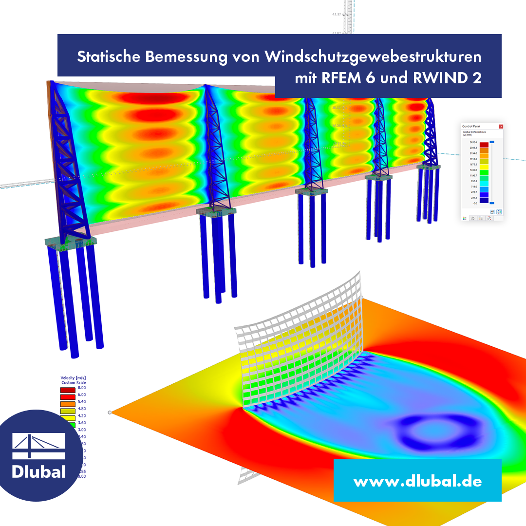 Statische Bemessung von Windschutzgewebestrukturen \n mit RFEM 6 und RWIND 2