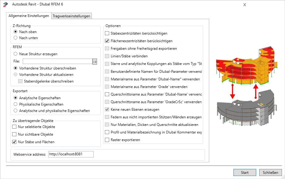 Export nach RFEM – Allgemeine Einstellungen