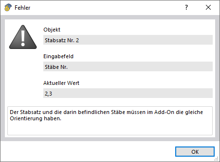 Meldung bei nicht einheitlicher Orientierung von Stäben und Stabsatz