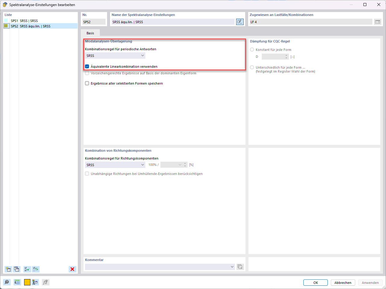 KB 001804 | Überlagerung von Modalantworten im Antwortspektenverfahren mittels der äquivalenten Linearkombination in RFEM 6 / RSTAB 9