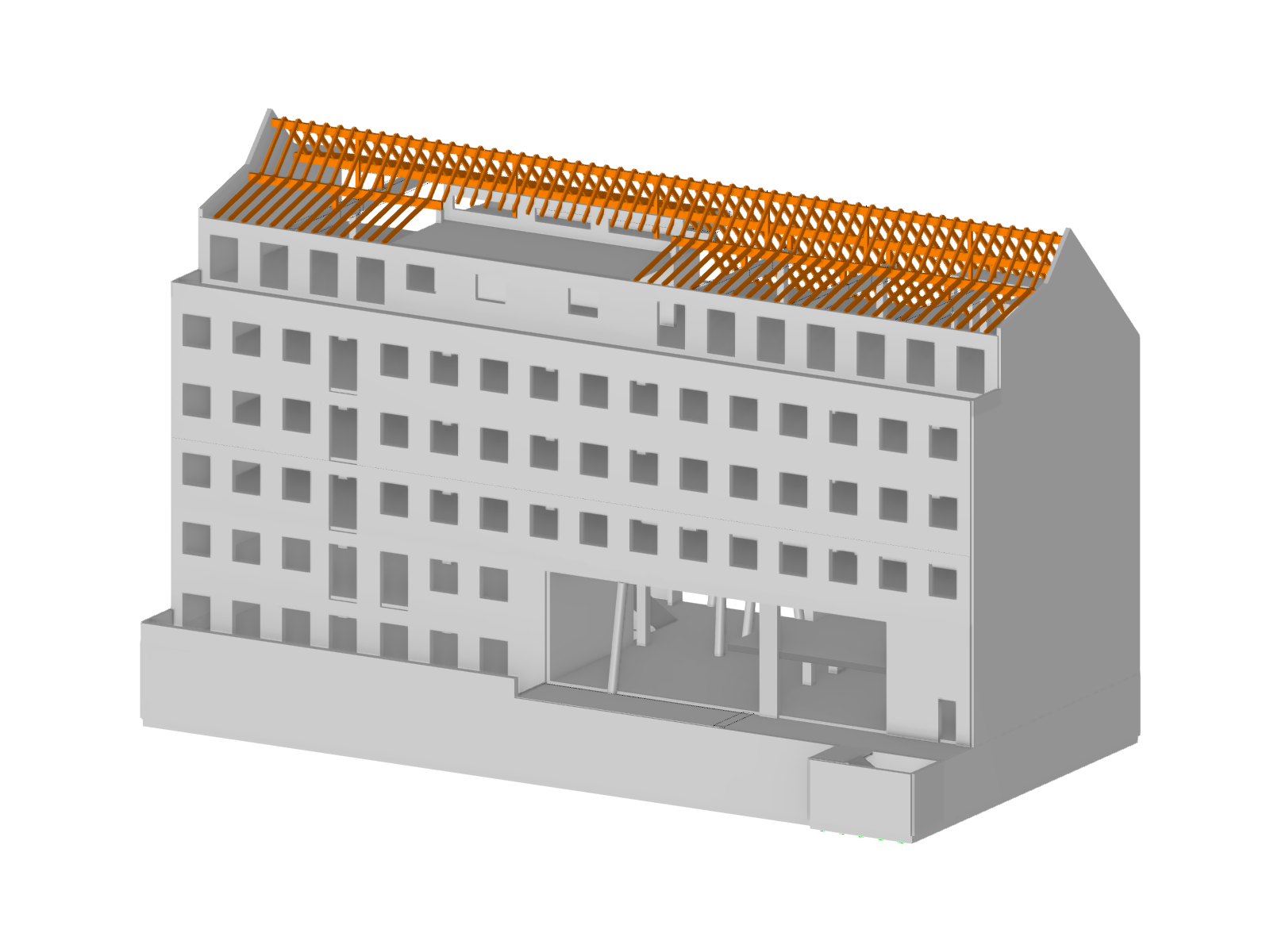 (Timber Structures) 3D-Modell der Berufsschule in RFEM (© Eggers Tragwerksplanung GmbH)