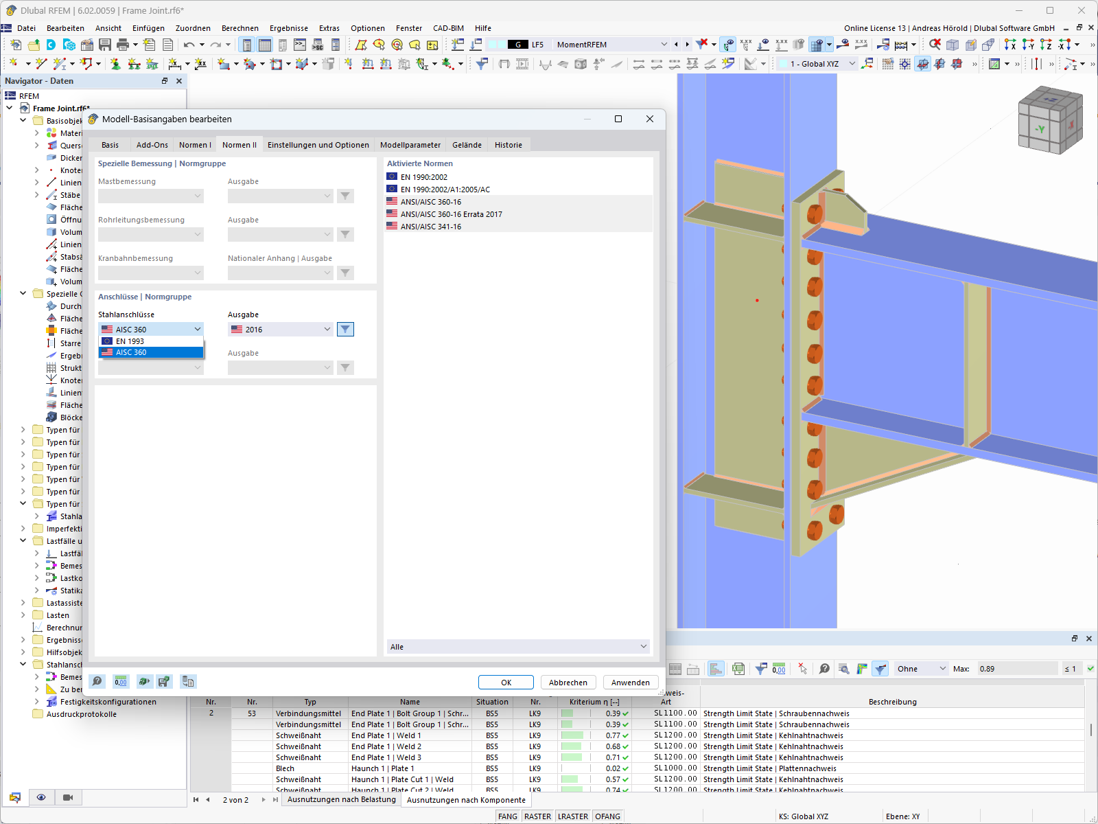 Feature 002585 | Stahlanschlussbemessung nach der amerikanischen Norm ANSI/AISC 360-16