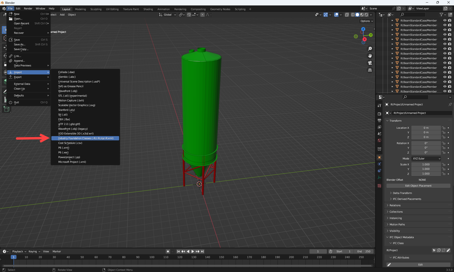 Bild 5: .IFC-Format in Blender importieren