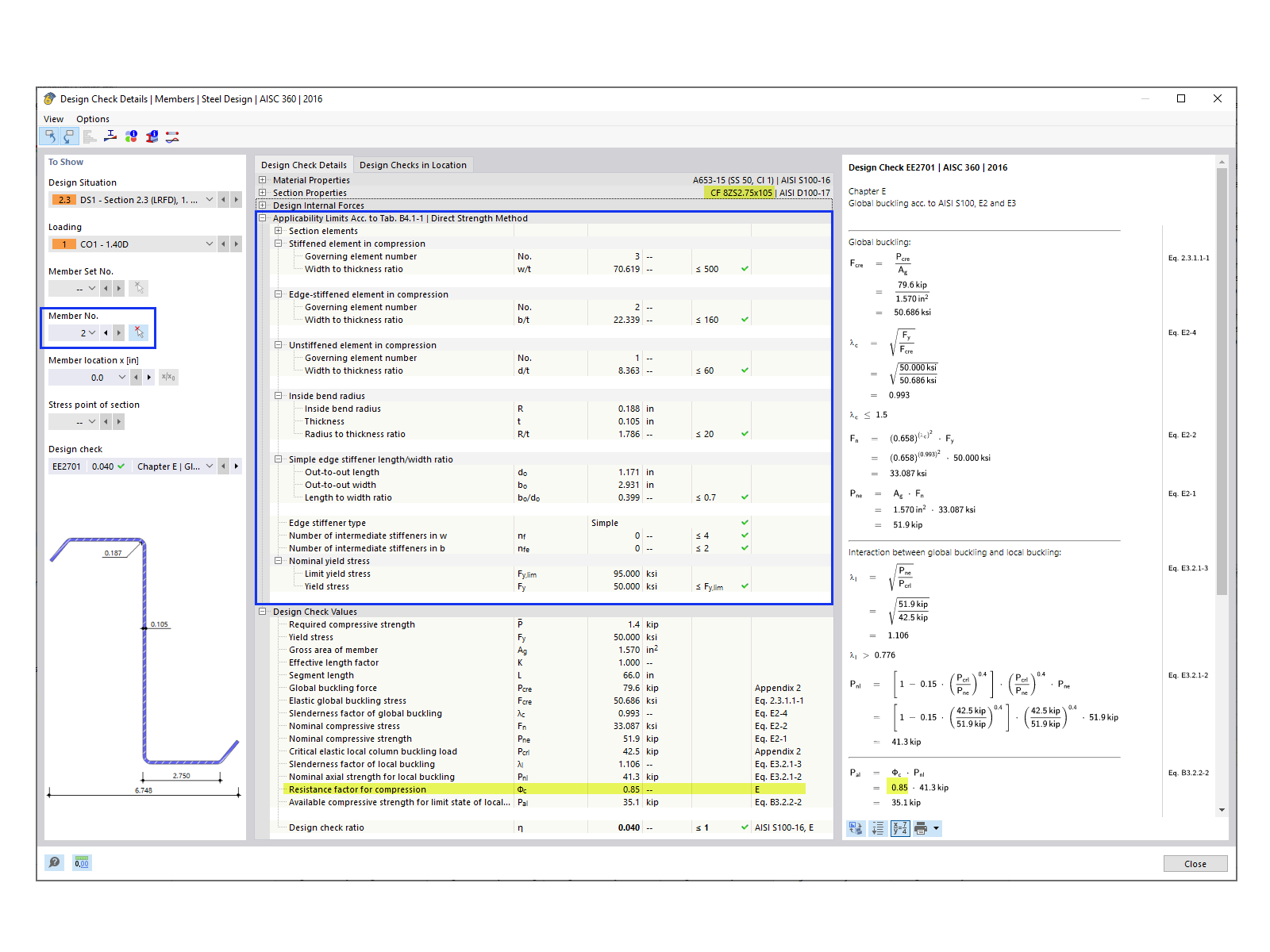 FAQ 005378 | Überprüft RFEM die Anwendbarkeitsgrenzen der AISI-Tabelle B4.1-1?