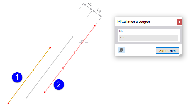 Mittellinie zwischen parallelen Linien erzeugen