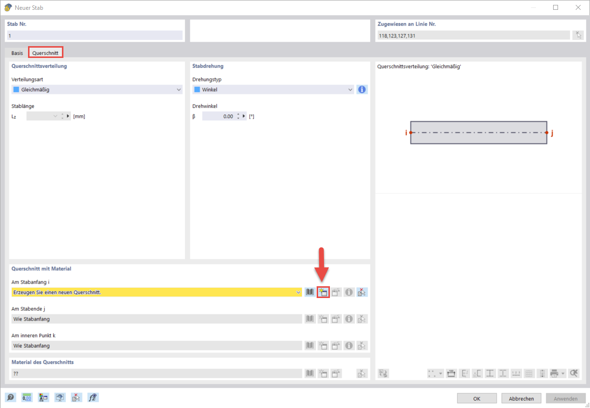 Neuen Querschnitt anlegen