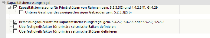 Erdbebenkonfiguration - Kapazitätsbemessungsregeln