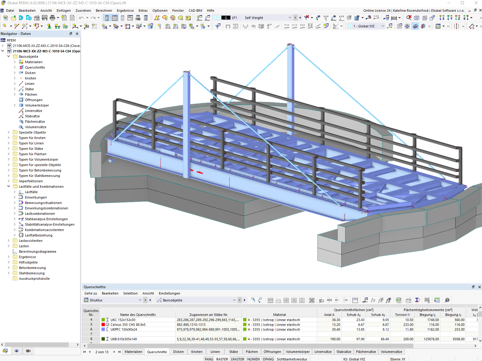 RFEM-Model der Airedale Drehbrücke im geöffneten Zustand