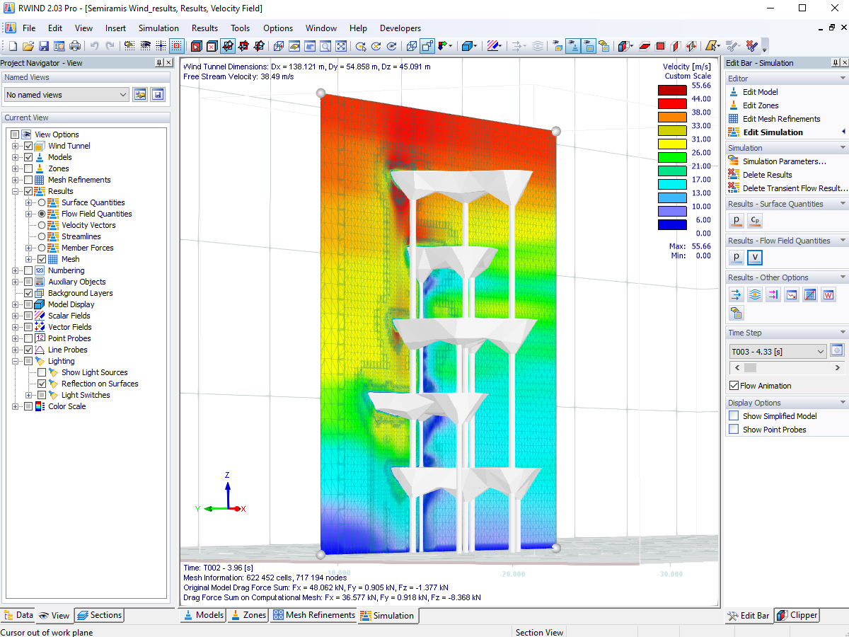 Turmmodell mit transienter Strömung in RWIND