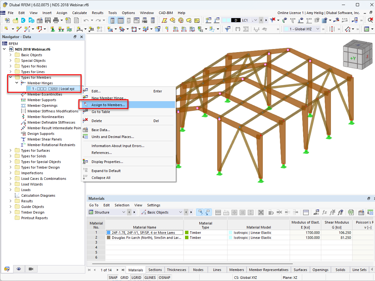 FAQ 005403 | Wie kann in RFEM 6/RSTAB 9 ein Stabendgelenk grafisch Stäben zugewiesen werden?