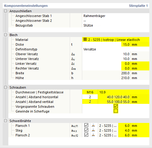 Definition der Stirnplatte