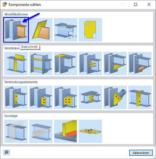 Auswahl der Stabschnitt-Komponente