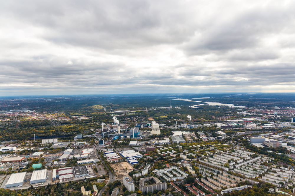 Das Wohnsiedlungsprojekt Siemensstadt in Berlin aus der Luft