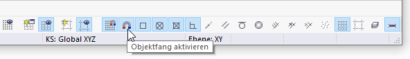 Schaltflächen für Fang und Objektfang in der CAD-Symbolleiste