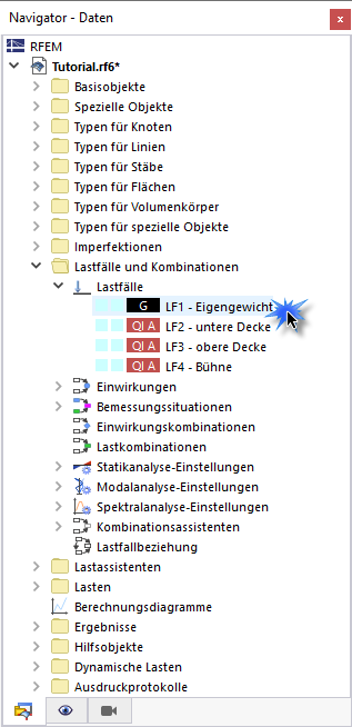 Für dynamische Analysen relevante Navigator-Elemente