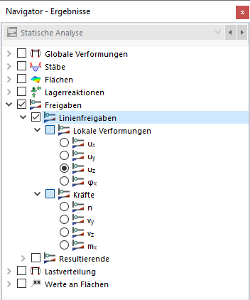 Ergebnisse für Linienfreigaben im Navigator auswählen