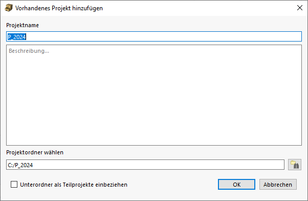 Vorhandenes Projekt hinzufügen
