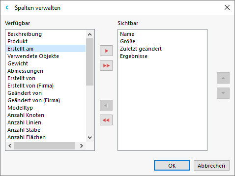 Spalten für Listenansicht anpassen