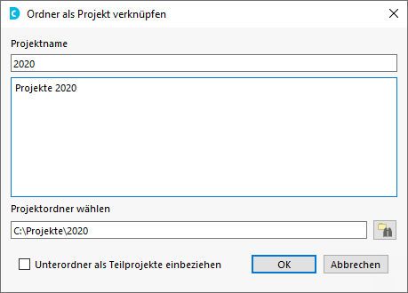 Ordner als Projekt verknüpfen