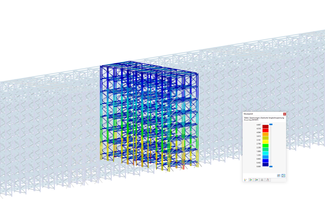 Teilbereich des Regallagers in RFEM