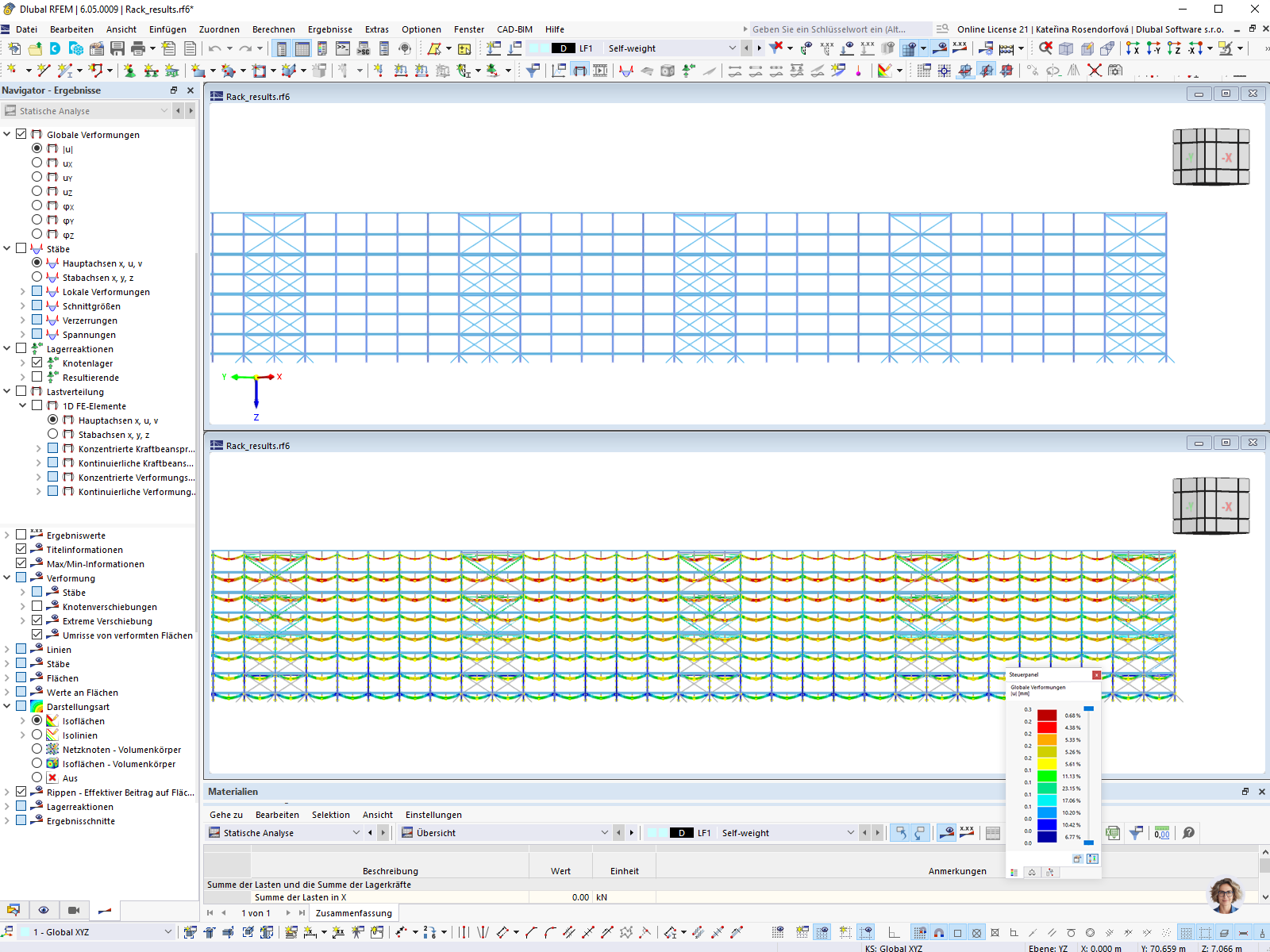 Längsansicht des Regallagers in RFEM